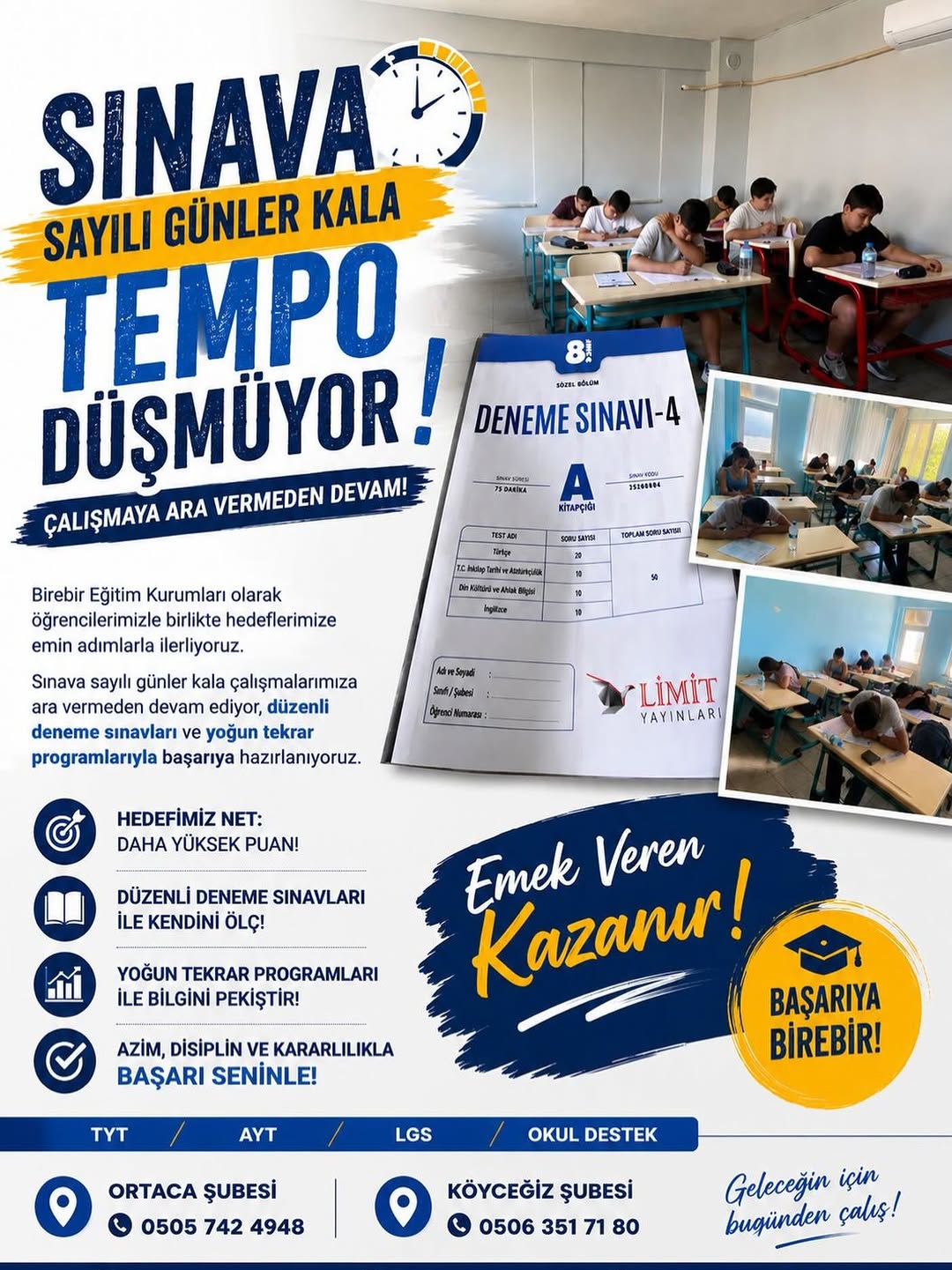⏳ Sınava sayılı günler kala tempo düşmüyor!

Birebir Eğitim Kurumları olarak öğrencilerimizle birlikte hedeflerimize emin adımlarla ilerliyoruz. 
Düzenli deneme sınavları, yoğun tekrar programları ve 