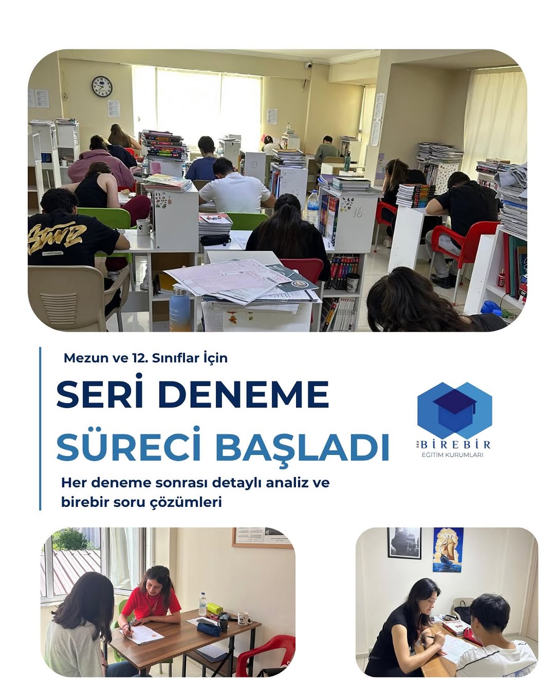 Mezun ve 12. sınıf öğrencilerimiz için kurumumuzda seri deneme süreci başladı.

Gerçek sınav deneyimiyle ilerleyen bu süreçte;
her deneme sonrası detaylı analizler yapılırken, eksikler birebir soru çö